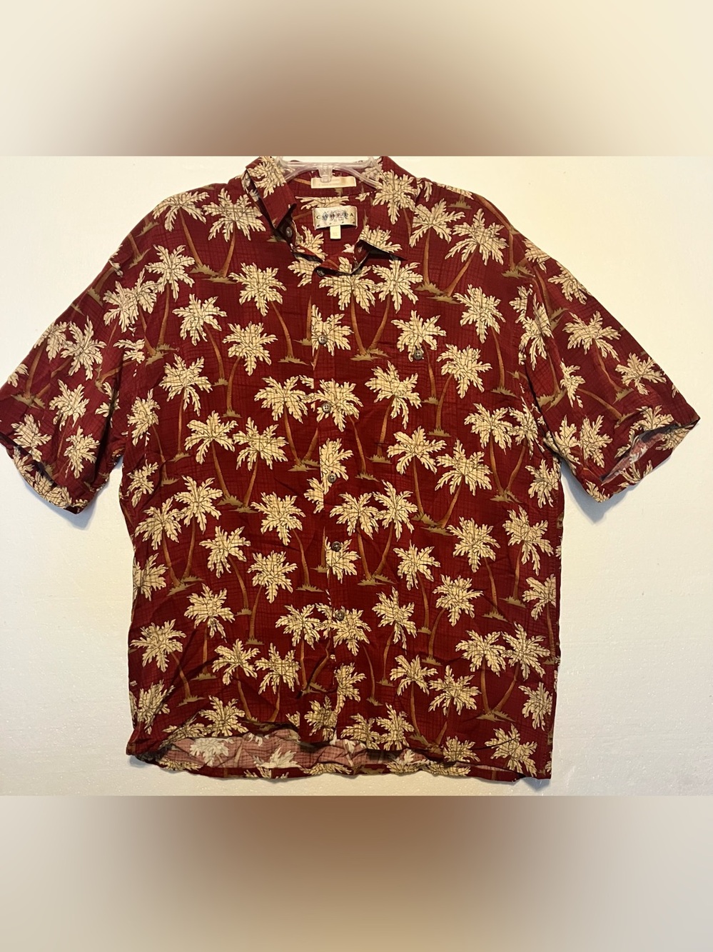 Men's Campia Moda XL Short-Sleeve Palm Print Shirt - Maroon